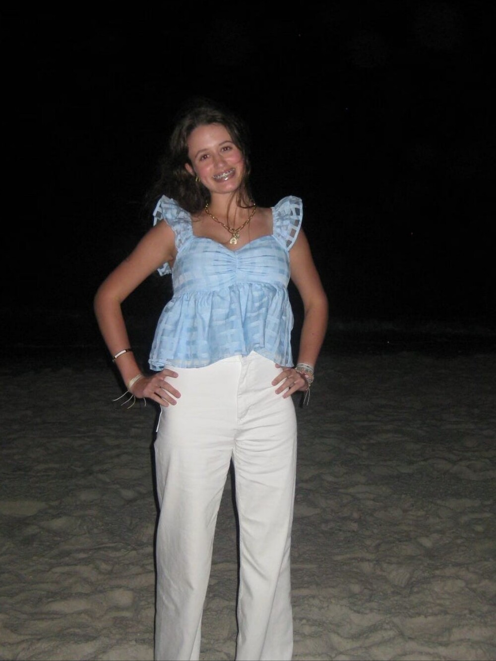 Evolutionary Blue Ruffle Sleeveless Top Small - Picture 4 of 4